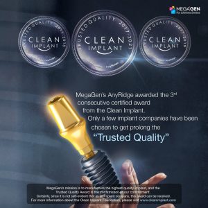 Implanty MegaGen trzeci raz z rzędu uzyskały certyfikat najwyższej czystości przyznawany przez niezależną organizację Clean Implant Foundation.